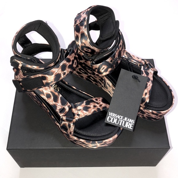 NWT Versace Jeans couture leopard print platform sandals size 8 - Picture 2 of 11